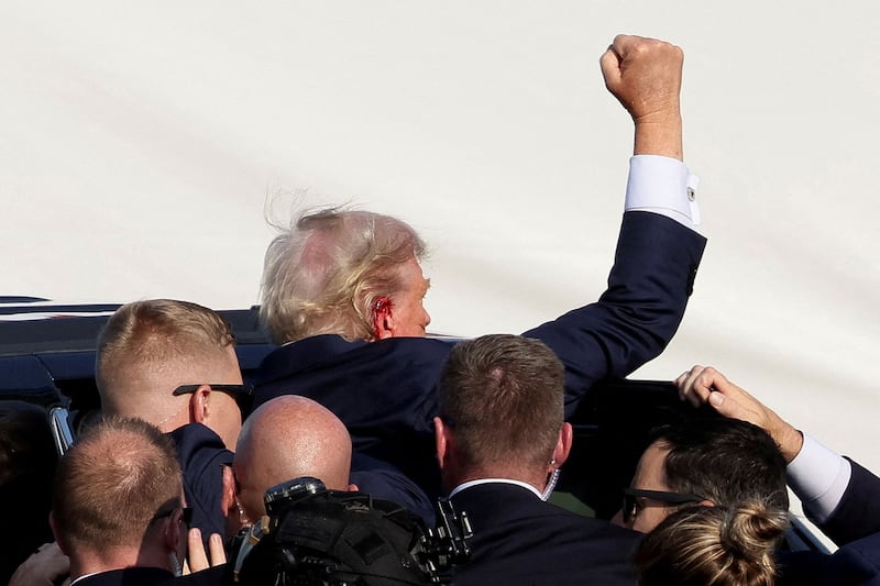 Donald Trump after being shot at a rally in Pennsylvania