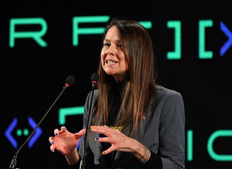 Jen Easterly, Director of the Cybersecurity and Infrastructure Security Agency (CISA), is speaking during the International Cybersecurity Forum 2024 in Kyiv, Ukraine.