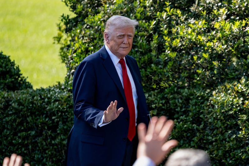 President Donald Trump appears to celebrate together with the 2025 Super Bowl Champions - The Philadelphia Eagles, on the south lawn of the White House in Washington, D.C. on April 28, 2025.