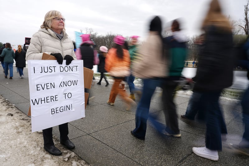 Protestors representing a variety of rights groups attend the "People's March on Washington" on January 18, 2025 in Washington, D.C., rallying in opposition to the incoming Trump administration's policies.