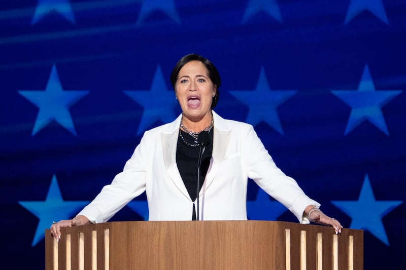 Stephanie Grisham, former Trump White House Press Secretary, speaks during day two of the 2024 Democratic National Convention in Chicago on Tuesday, August 20, 2024.
