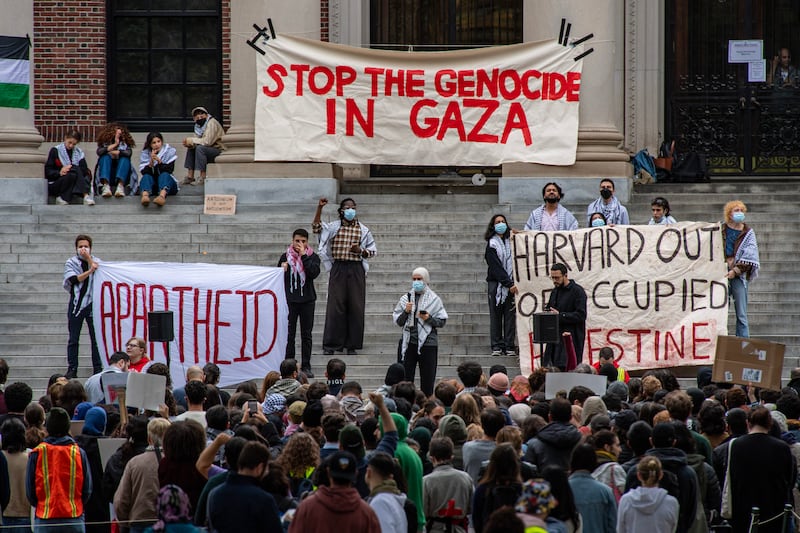 Palestine supporters gather at Harvard University.