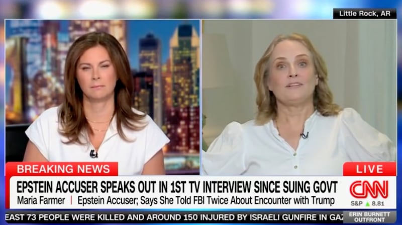Maria Farmer talking to Erin Burnett on CNN.
