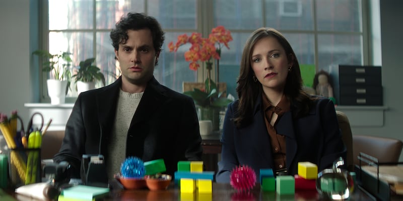 Penn Badgley and Charlotte Ritchie.