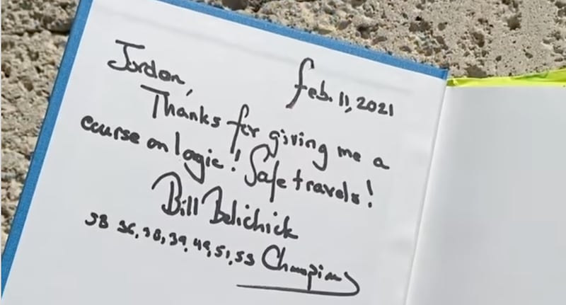 Bill Belichick’s note to Jordon Hudson.