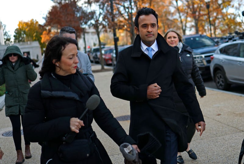 Vivek Ramaswamy, Co-Chair of the newly announced Department of Government Efficiency (DOGE), arrives on Capitol Hill earlier this month.
