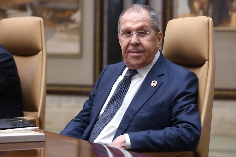 Russian Foreign Minister Sergey Lavrov attends a meeting between Russia and the United States, in Riyadh, Saudi Arabia, on February 18, 2025.