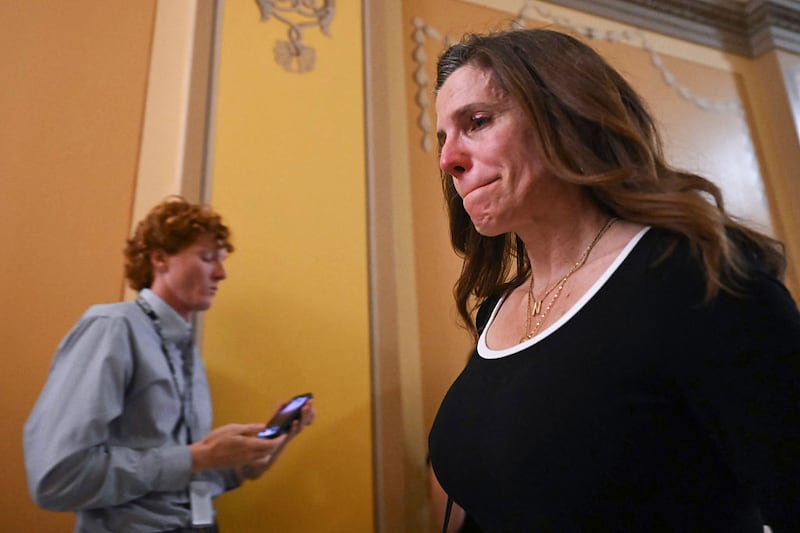 US Representative Nancy Mace (R-SC) cries after coming out of a closed door meeting with Epstein victims at the US Capitol in Washington, DC, on September 2, 2025. (Photo by ANDREW CABALLERO-REYNOLDS / AFP) (Photo by ANDREW CABALLERO-REYNOLDS/AFP via Getty Images)