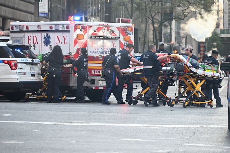 MANHATTAN, NEW YORK, UNITED STATES - JULY 28: Multiple NYPD police units arrive to the scene after a police officer and a civilian were shot by a suspect armed with an assault rifle in New York City, United States on July 28, 2025. (Photo by Kyle Mazza/Anadolu via Getty Images)