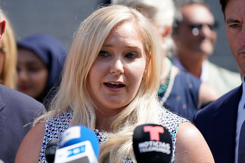 Jeffrey Epstein victims Virginia Roberts Giuffre, speaks at a press conference following a hearing where Jeffrey Epstein victims made statements Manhattan Federal Court on Tuesday, Aug. 27, 2019, in Manhattan, New York. (Barry Williams/New York Daily News/Tribune News Service via Getty Images)