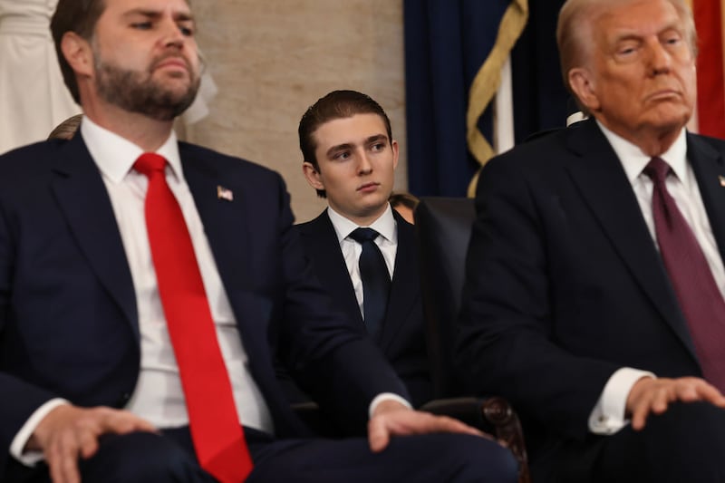 WASHINGTON, DC - JANUARY 20: Barron Trump looks on during the inauguration of U.S. President-elect Donald Trump in the Rotunda of the U.S. Capitol on January 20, 2025 in Washington, DC. Donald Trump takes office for his second term as the 47th president of the United States. (Photo by Chip Somodevilla/Getty Images)