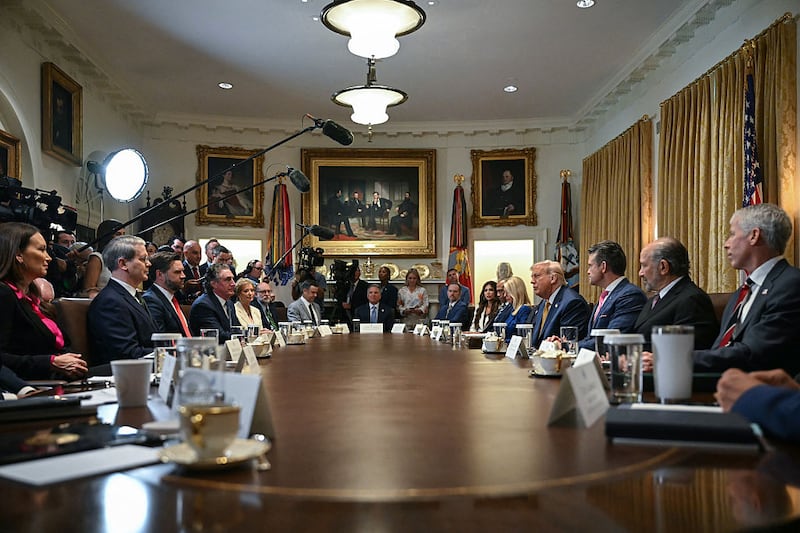 US President Donald Trump presides over a cabinet meeting in the Cabinet Room of the White House in Washington, DC, on July 8, 2025. (Photo by ANDREW CABALLERO-REYNOLDS / AFP) (Photo by ANDREW CABALLERO-REYNOLDS/AFP via Getty Images)