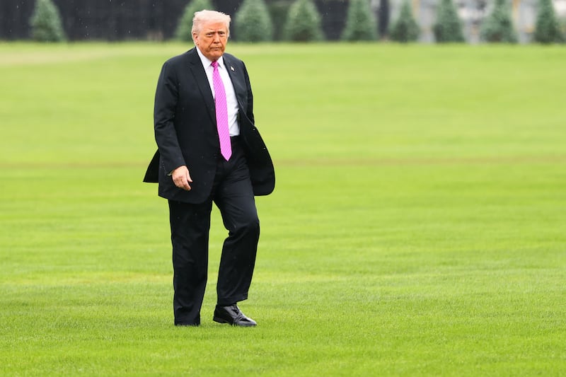 Trump in a field of grass.