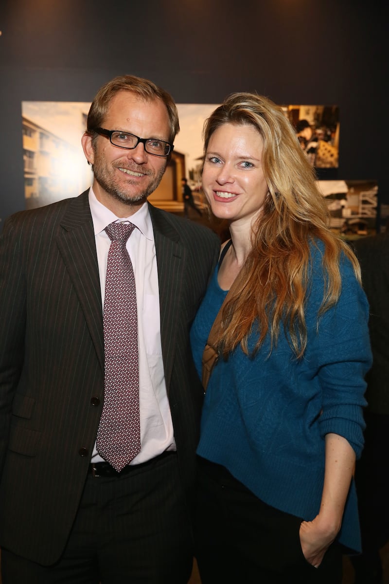 Matt Petersen, Sustainability Chief City of Los Angeles (L) and Justine Musk (R) pose at the Annenberg Space for Photography Opening Reception for "Sink or Swim: Designing for a Sea Change" at the Annenberg Space for Photography on December 11, 2014, in Los Angeles, California.