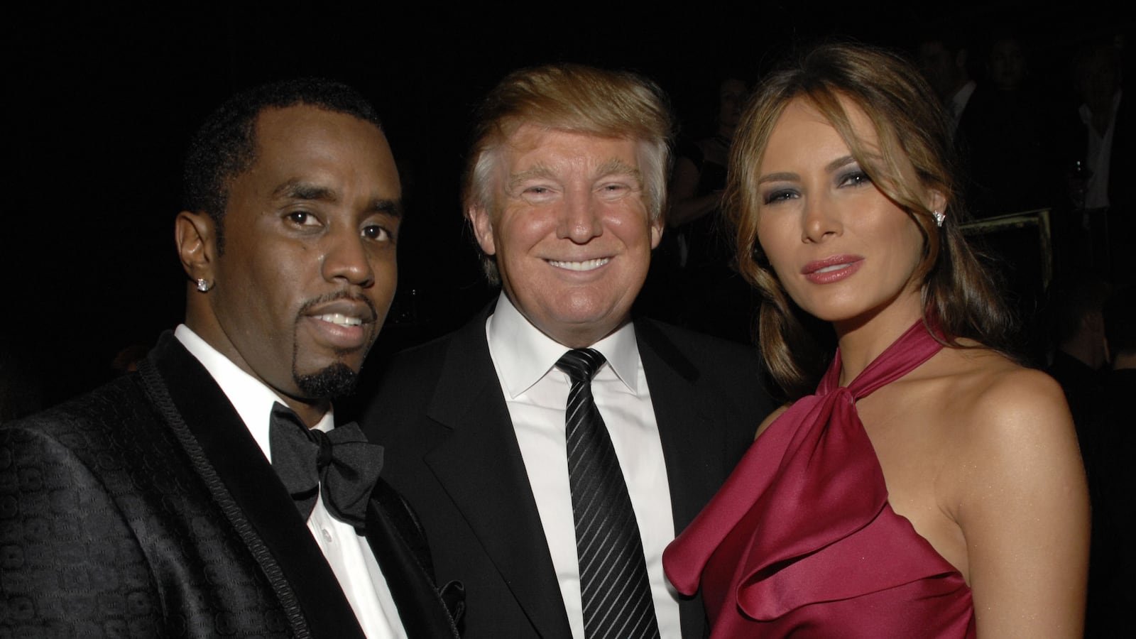 NEW YORK, NY - FEBRUARY 6: (L-R) Sean Combs, Donald Trump and Melania Trump attend GUCCI and MADONNA host A NIGHT TO BENEFIT RAISING MALAWI AND UNICEF at the United Nations on February 6, 2008 in New York City. (Photo by JOE SCHILDHORN/Patrick McMullan via Getty Images)