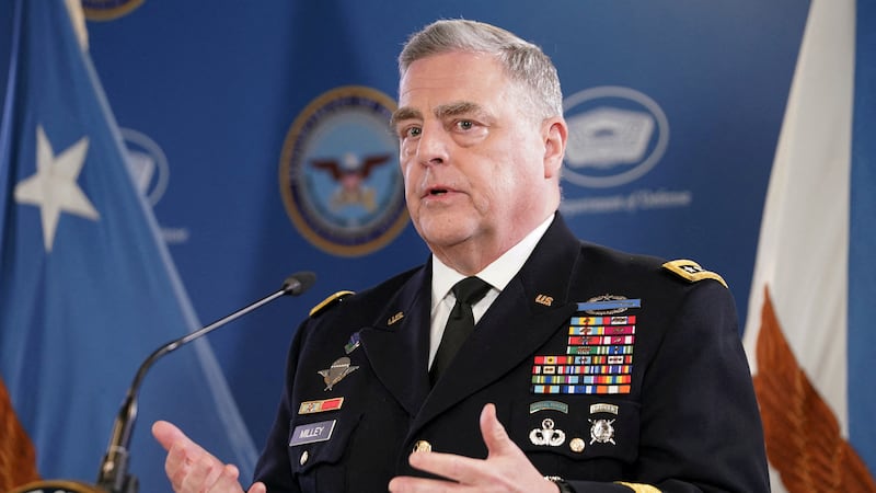 Mark Milley speaks during a joint press conference with U.S. Defense Secretary Lloyd Austin