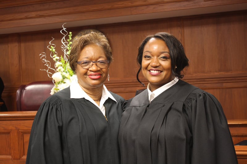 Hinds County Chancellor Judge Crystal Wise Martin (right) in robes with her mother.