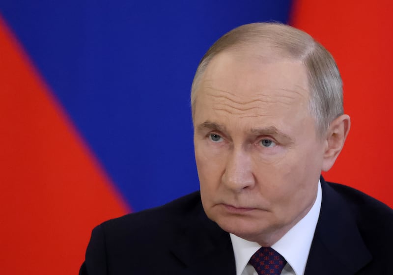 MOSCOW, RUSSIA - JULY 31: (RUSSIA OUT) Russian President Vladimir Putin looks on during Russian-Laotian talks at the Kremlin on July 31, 2025 in Moscow, Russia. President of Laos Sisoulith is on an official visit to Russia. (Photo by Contributor/Getty Images)