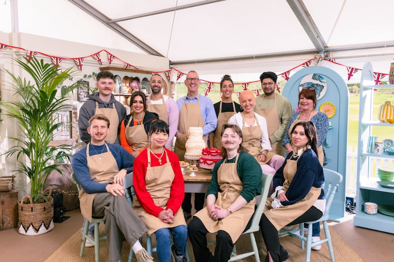 Back: Toby, Nadia, Aaron, Leighton, Jessika, Jasmine, Hassan, Lesley,
Front: Tom, Pui Man, Iain, and Nataliia in 'The Great British Baking Show'
