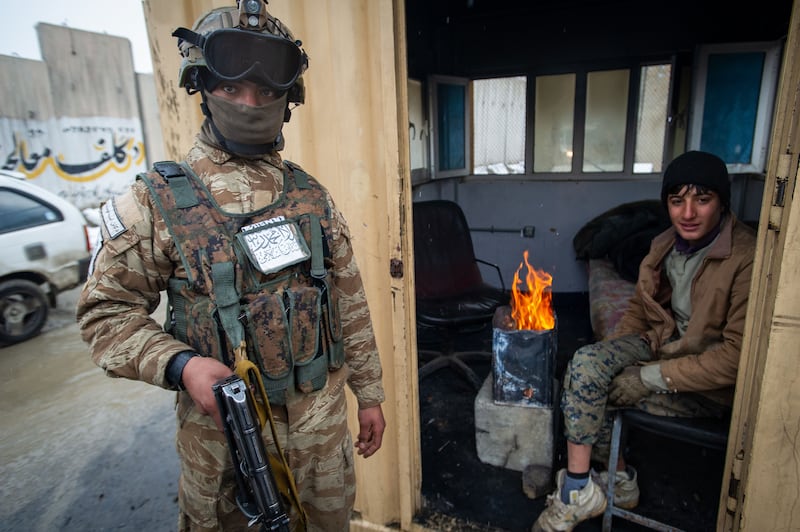 Taliban fighters at a security checkpoint in Kabul in 2022, who have been subject to attacks from the Islamic State in Khorasan Province.