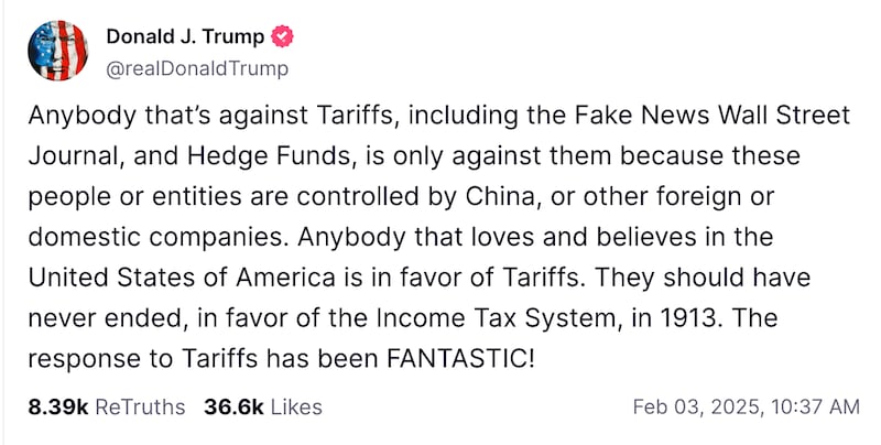 One of Trump's Truth Social posts.