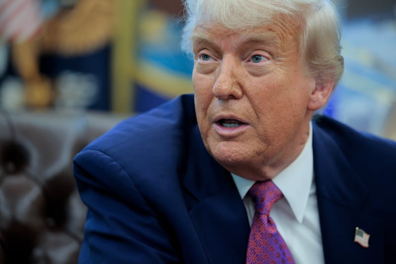 President Donald Trump speaks in the Oval Office at the White House on May 20, 2025 in Washington, D.C.
