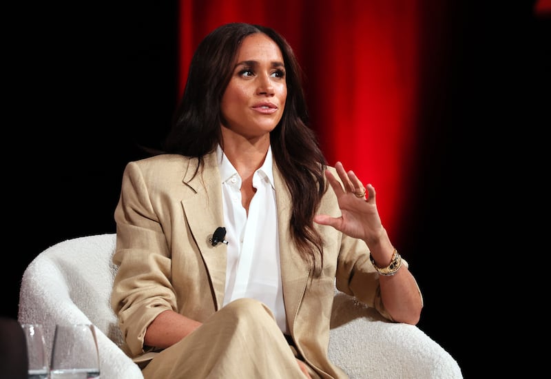 NEW YORK, NEW YORK - APRIL 23: Meghan, Duchess of Sussex speaks onstage during the 2025 TIME100 Summit at Jazz at Lincoln Center on April 23, 2025 in New York City. (Photo by Jemal Countess/Getty Images for TIME)