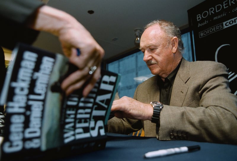 368509 04: Actor Gene Hackman signs a copy of his new book "Perdido Star" at a Borders book store in Chicago April 28, 2000. Hackman was in Chicago to sign copies of his first novel with co-author, underwater archeologist Daniel Lenihan. (Photo by Tim Boyle/Newsmakers)