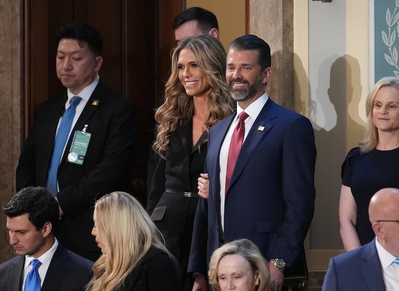 Bettina Anderson and Donald Trump, Jr attend President Donald Trump's joint session of Congress at the U.S. Capitol on March 04, 2025 in Washington, DC.