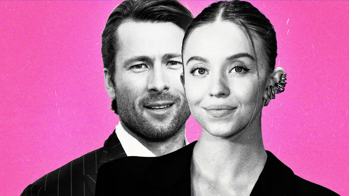 Illustration featuring Glen Powell and Sydney Sweeney
