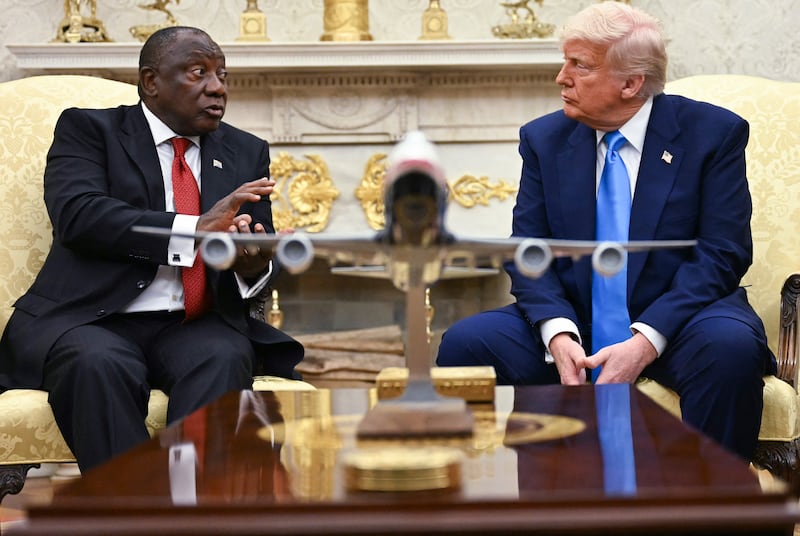 South African President Cyril Ramaphosa meets with President Donald Trump in the Oval Office of the White House in Washington, D.C., on May 21, 2025.