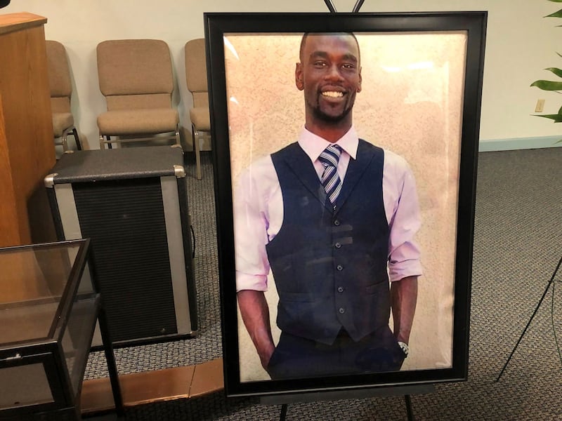 A portrait of Tyre Nichols is displayed at a memorial service for him on Tuesday, Jan. 17, 2023 in Memphis, Tenn.