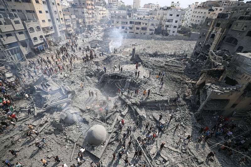 A photo of bomb damage following an Israeli airstrike on the Sousi mosque
