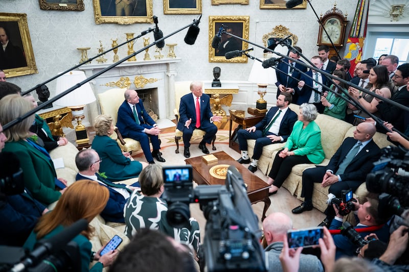 Washington, DC - March 12 : President Donald J Trump meets with Ireland's Prime Minister Michael Martin in the Oval Office at the White House on Wednesday, March 12, 2025 in Washington, DC. (Photo by Jabin Botsford/The Washington Post via Getty Images)