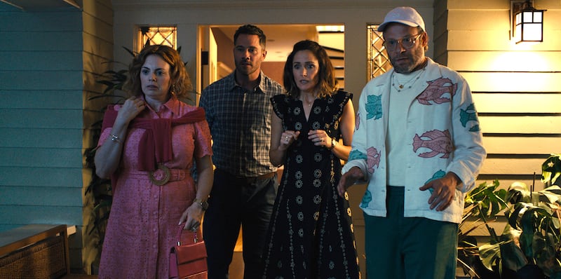 Rachel Rosenbloom, Luke Macfarlane, Rose Byrne and Seth Rogen in "Platonic."