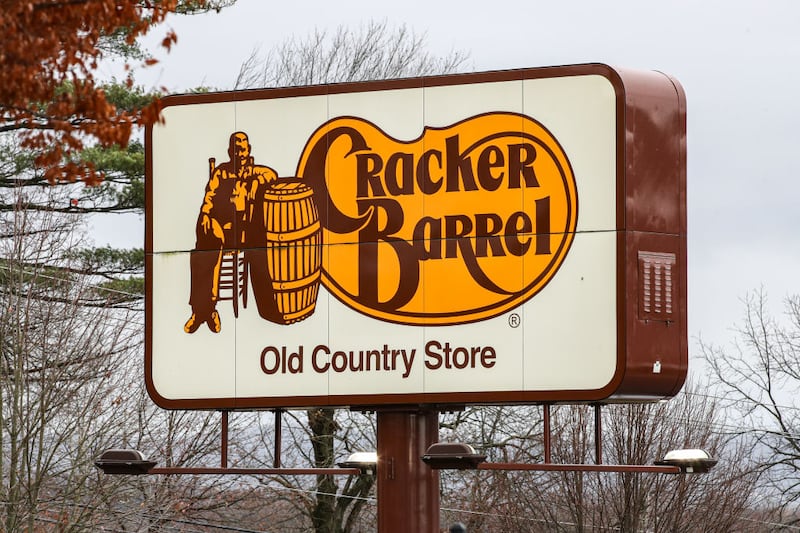 MUNCY, PENNSYLVANIA, UNITED STATES - 2023/11/22: A sign is seen outside of a Cracker Barrel Old Country Store. Cracker Barrel Old Country announced that it is open on Thanksgiving and is offering a Thanksgiving Heat n' Serve Turkey Family Dinner, which serves four to six people for $104.99. (Photo by Paul Weaver/SOPA Images/LightRocket via Getty Images)