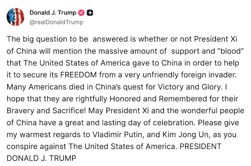 Trump's Truth Social post