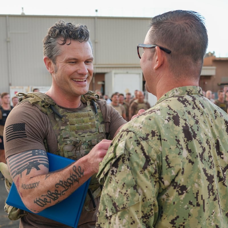 Pete Hegesth's tattoos are visible during a medal ceremony photo posted on March 25, 2025.