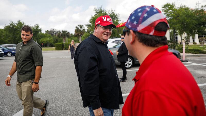 Randy Fine, Republican nominee for 2025 Florida's 6th congressional district special election, reacts, as Florida holds a special election for a U.S. House of Representatives seat vacated by National Security Adviser Michael Waltz, in Ormond Beach, Florida, April 1, 2025.