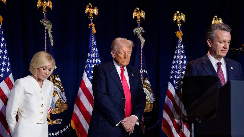 Televangelist Paula White, President Donald Trump and Rep. Ben Cline (R-VA) attend the National Prayer Breakfast.