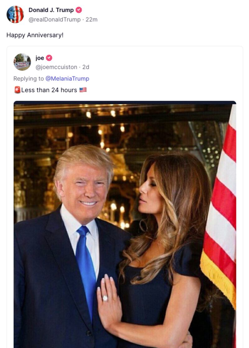 Donald Trump's 20th wedding anniversary post.