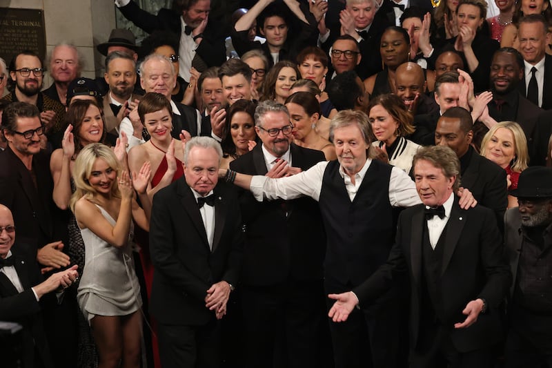 SNL50: THE ANNIVERSARY SPECIAL -- Pictured: Lorne Michaels and guests during "Goodnights & Credits" on February 16, 2025 -- (Photo by: Theo Wargo/NBC via Getty Images)