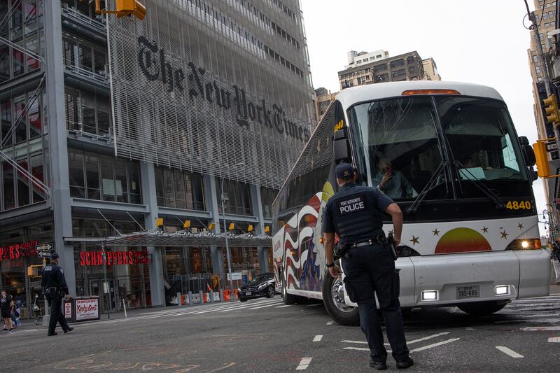 NEW YORK, NEW YORK - SEPTEMBER 25: Buses of migrants who have been detained at the Texas border continue to arrive in New York, September 25, 2022 at the Port Authority bus terminal in midtown New York City, New York. With the city shelter system full, the migrants are still receiving a warm welcome upon arrival even as New York Mayor Adams is considering a law suit against the state of Texas for continuing to send migrants unannounced. (Photo by Andrew Lichtenstein/Corbis via Getty Images)