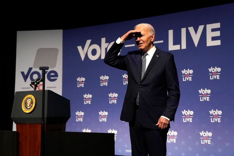 President Joe Biden gestures near the podium during an event at the College of Southern Nevada in Las Vegas, Nevada.