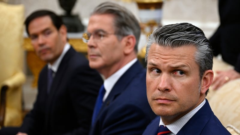 WASHINGTON, DC - JULY 22: L to R: Secretary of State Marco Rubio, Treasury Secretary Scott Bessent, and Defense Secretary Pete Hegseth as President Donald Trump meets with Philippine President Ferdinand "Bongbong" Marcos Jr. in the Oval Office at the White House in Washington, DC on July 22, 2025. (Photo by John McDonnell/For The Washington Post via Getty Images)