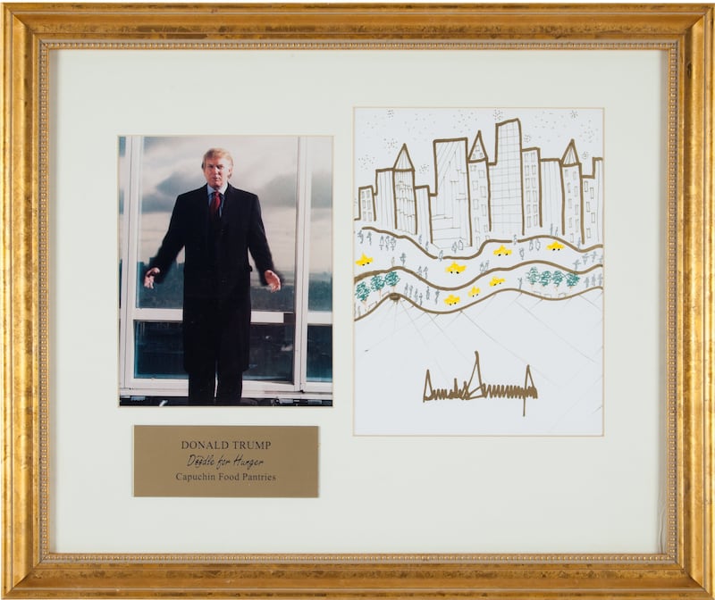 A drawing by Donald Trump that was auctioned in 2017.