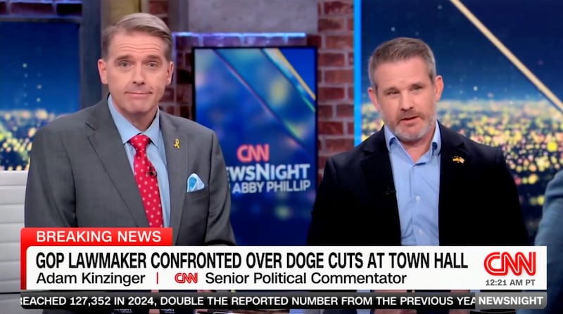 Increasingly fractious town halls are “scaring” Republicans who fear a watershed moment in modern U.S. politics as the Department of Government Efficiency continues to roll out cuts, according to former GOP Rep. Adam Kinzinger.