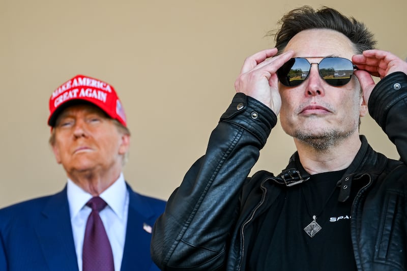 U.S. President Donald Trump and Elon Musk watch the launch of the sixth test flight of the SpaceX Starship rocket on November 19, 2024 in Brownsville, Texas.