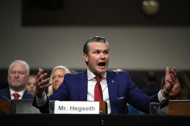 WASHINGTON, DC - JANUARY 14: U.S. President-elect Donald Trump's nominee for Secretary of Defense Pete Hegseth testifies during his Senate Armed Services confirmation hearing on Capitol Hill on January 14, 2025 in Washington, DC. Hegseth, an Army veteran and the former host of “FOX & Friends Weekend” on FOX News will be the first of the incoming Trump administration’s nominees to face questions from Senators.