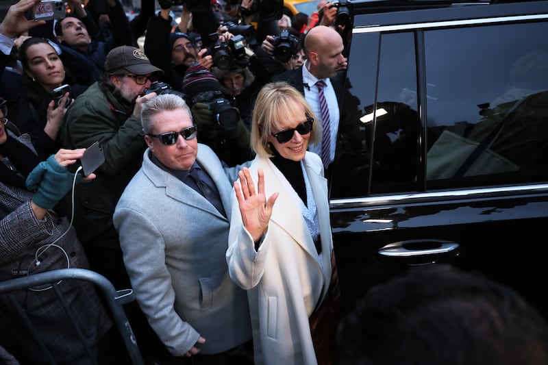 NEW YORK, NEW YORK - JANUARY 26: E. Jean Carroll leaves Manhattan Federal Court following the conclusion of her civil defamation trial against former President Donald Trump on January 26, 2024 in New York City. A jury awarded Carroll a total of $83.3 million dollars in her week long civil defamation trial against former President Trump, including $18.3 million in compensatory damages and $65 million in punitive damages, finding that Trump acted maliciously for one of the two statements at issue. (Photo by Michael M. Santiago/Getty Images)